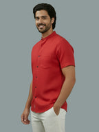Half Sleeve Chinese Collar Cotton Slim Shirt for Men and Boys in Shirt For Men And White by BLUE ROBED, back view