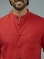 Half Sleeve Chinese Collar Cotton Slim Shirt for Men and Boys in Shirt For Men And White by BLUE ROBED, detail view