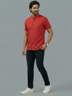 Half Sleeve Chinese Collar Cotton Slim Shirt for Men and Boys in Shirt For Men And White by BLUE ROBED, back view