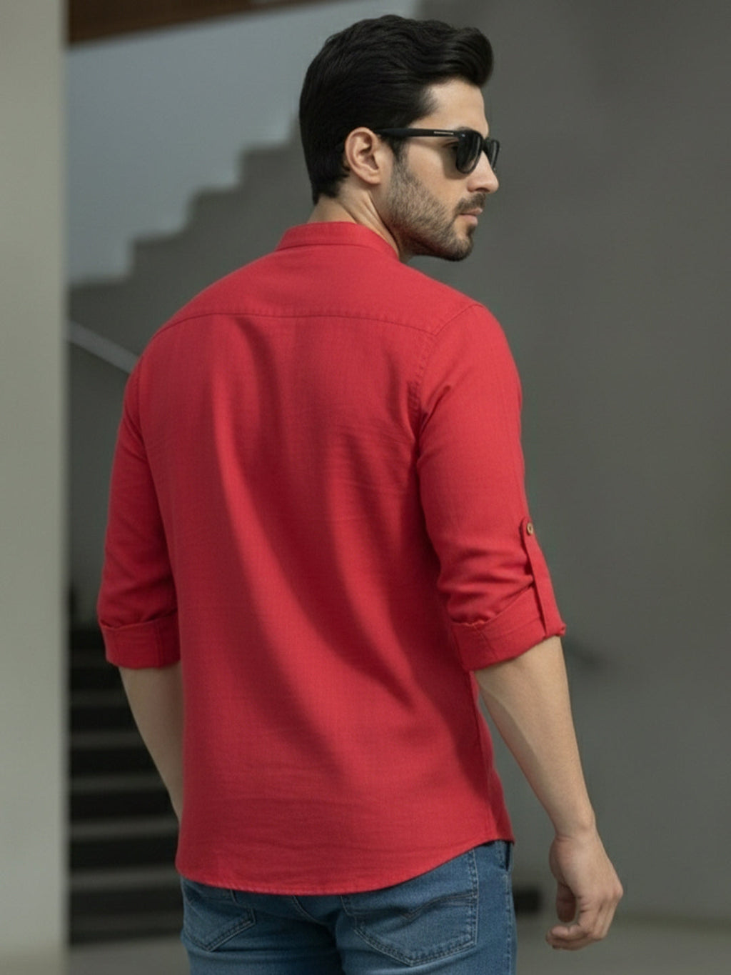 BLUE ROBED Full Sleeve Kurta for men Office Wear in Red view 42