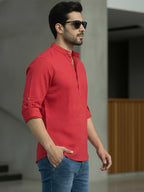 BLUE ROBED Full Sleeve Kurta for men Office Wear in Red view 44
