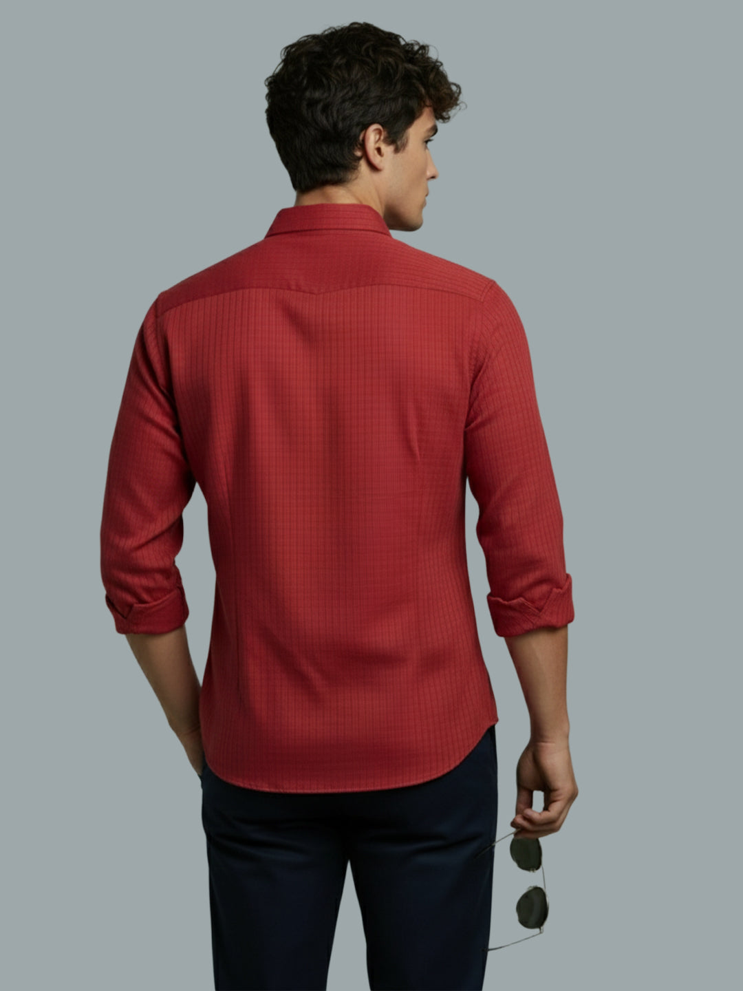 Men's Full Sleeve Spread Collar Premium Casual Shirt for Men Daily Wear in Black by BLUE ROBED, side view