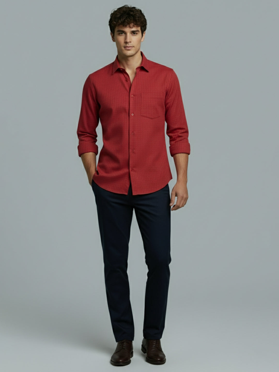 Men's Full Sleeve Spread Collar Premium Casual Shirt for Men Daily Wear in Black by BLUE ROBED, detail view