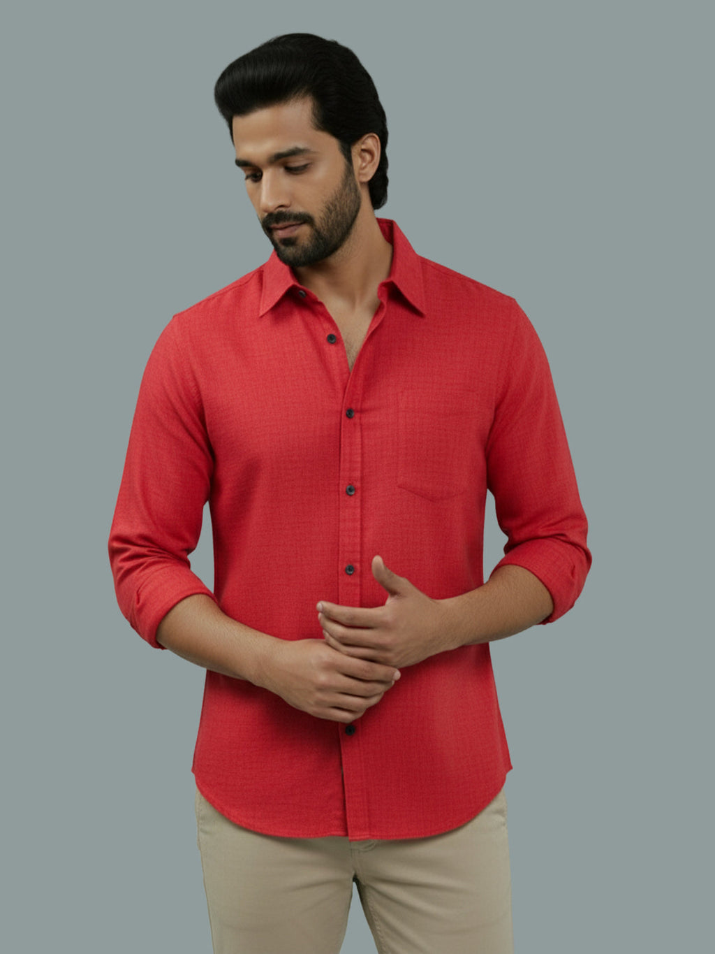Full Sleeve Spread Collar Cotton Slim Shirt for Men and Boys in Shirt For Men And Green by BLUE ROBED, detail view