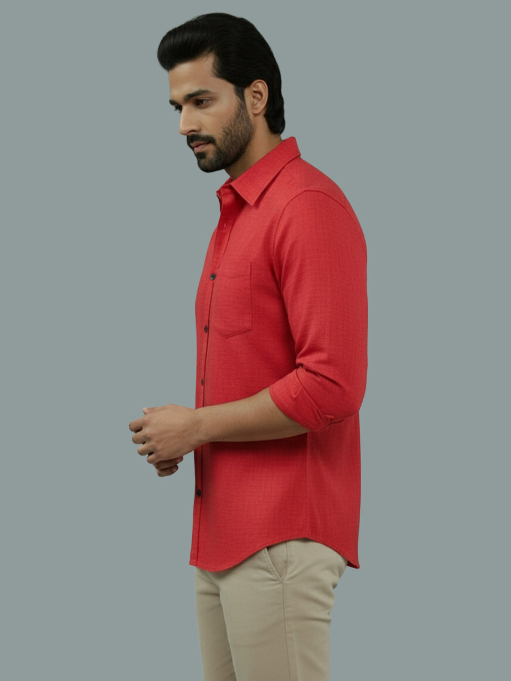 Full Sleeve Spread Collar Cotton Slim Shirt for Men and Boys in Shirt For Men And Green by BLUE ROBED, fit view