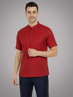 BLUE ROBED Half Sleeve Kurta for men in Red view 6