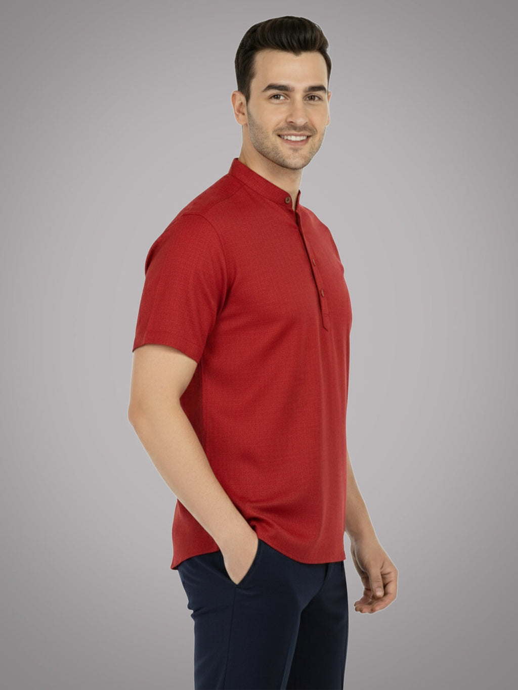 BLUE ROBED Half Sleeve Kurta for men in Red view 28