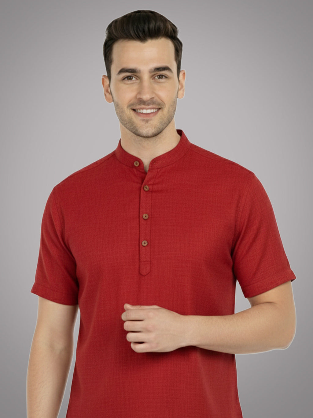 BLUE ROBED Half Sleeve Kurta for men in Red view 29