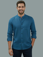 Full Sleeve Chinese Collar Cotton Slim Shirt for Men and Boys in Shirt For Men And Pink by BLUE ROBED, side view