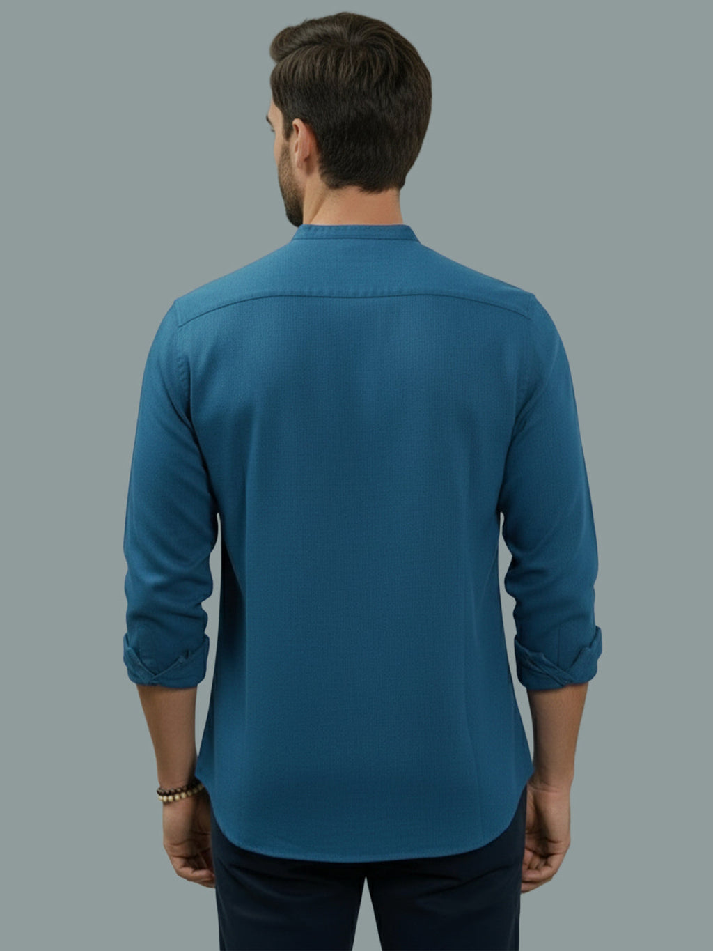 Full Sleeve Chinese Collar Cotton Slim Shirt for Men and Boys in Shirt For Men And Pink by BLUE ROBED, style view
