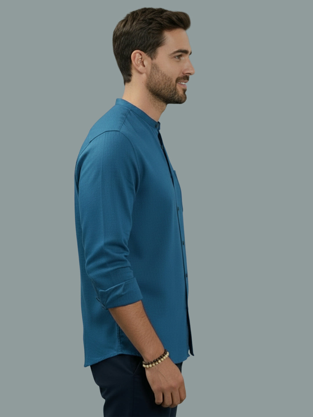 Full Sleeve Chinese Collar Cotton Slim Shirt for Men and Boys in Shirt For Men And Pink by BLUE ROBED, fit view