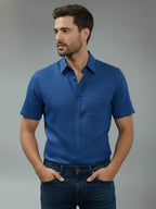 Half Sleeve Spread Collar Cotton Slim Shirt for Men and Boys in Shirt For Men And Yellow by BLUE ROBED, side view