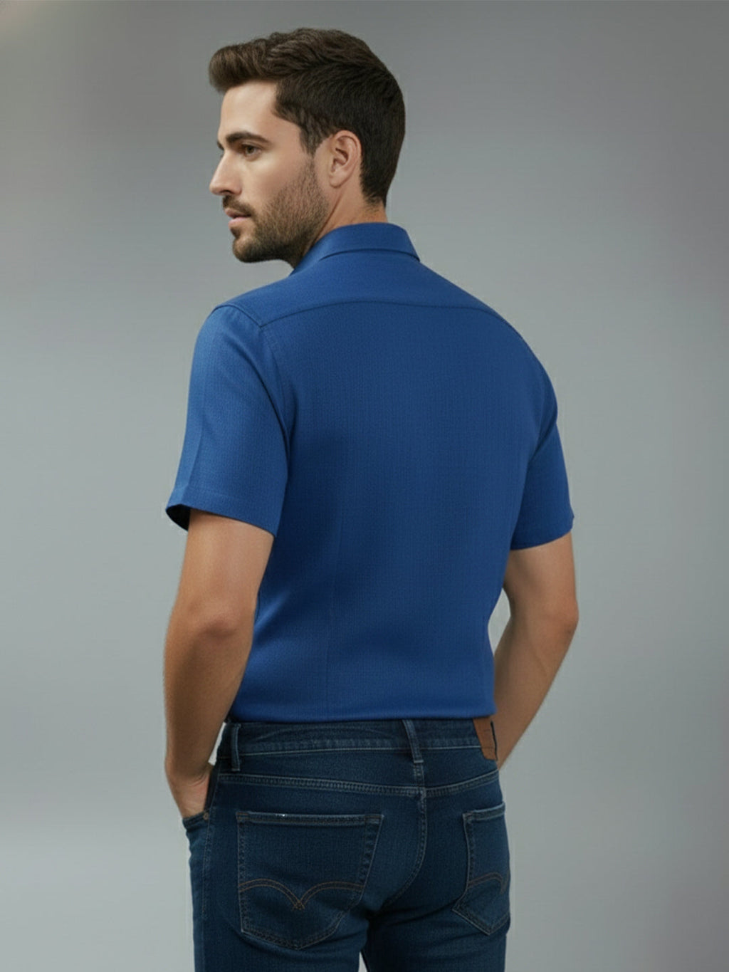 Half Sleeve Spread Collar Cotton Slim Shirt for Men and Boys in Shirt For Men And Yellow by BLUE ROBED, style view