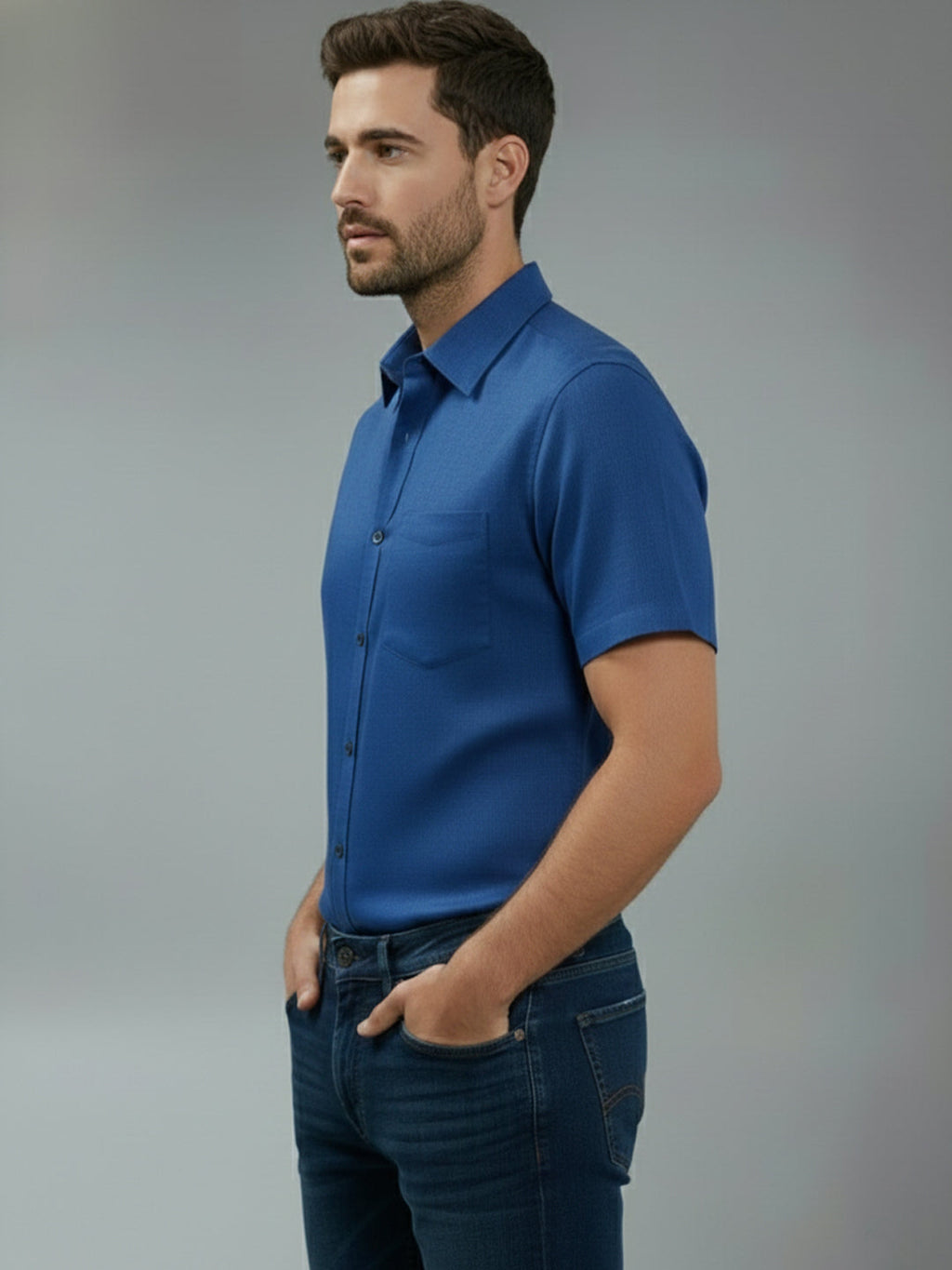Half Sleeve Spread Collar Cotton Slim Shirt for Men and Boys in Shirt For Men And Yellow by BLUE ROBED, fit view