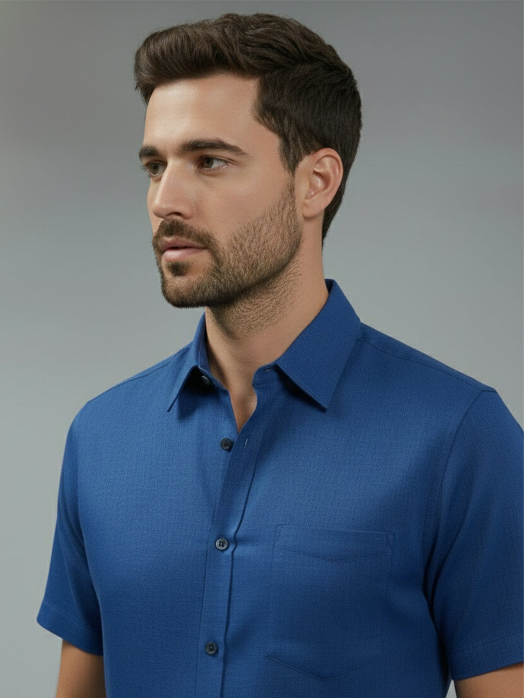 Half Sleeve Spread Collar Cotton Slim Shirt for Men and Boys in Shirt For Men And Yellow by BLUE ROBED, fabric detail