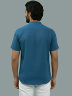 Half Sleeve Chinese Collar Cotton Slim Shirt for Men and Boys in Shirt For Men And White by BLUE ROBED, front view