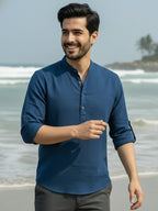 BLUE ROBED Full Sleeve Kurta for men Office Wear in Royal Blue view 37