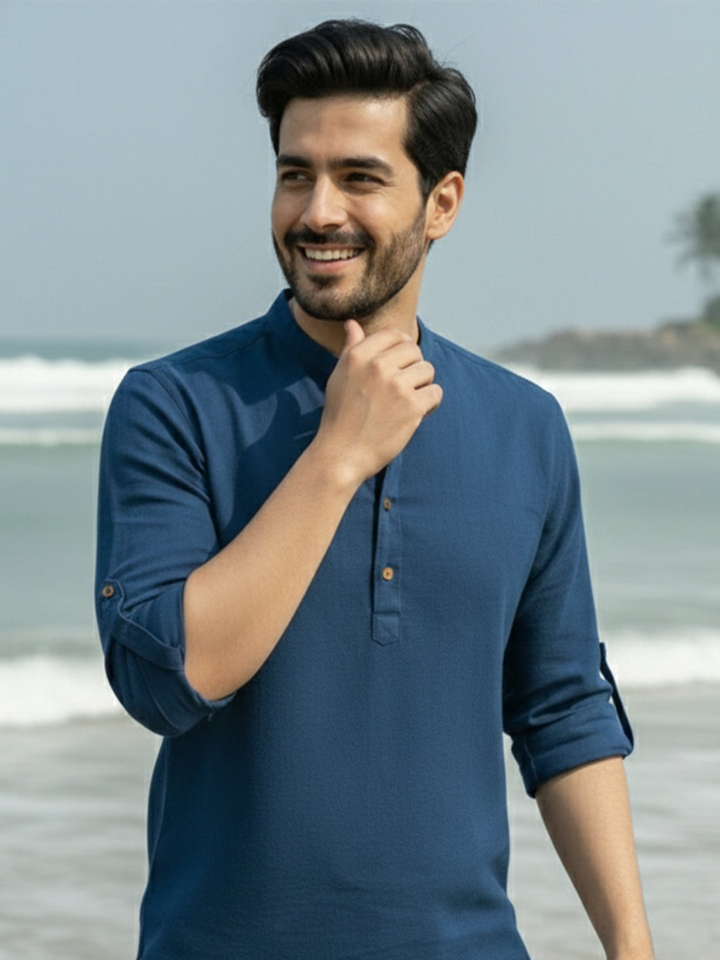 BLUE ROBED Full Sleeve Kurta for men Office Wear in Royal Blue view 34
