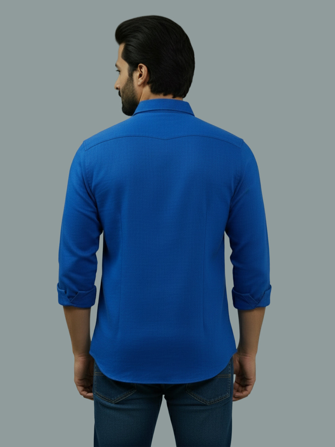 Full Sleeve Spread Collar Cotton Slim Shirt for Men and Boys in Shirt For Men And Green by BLUE ROBED, front view