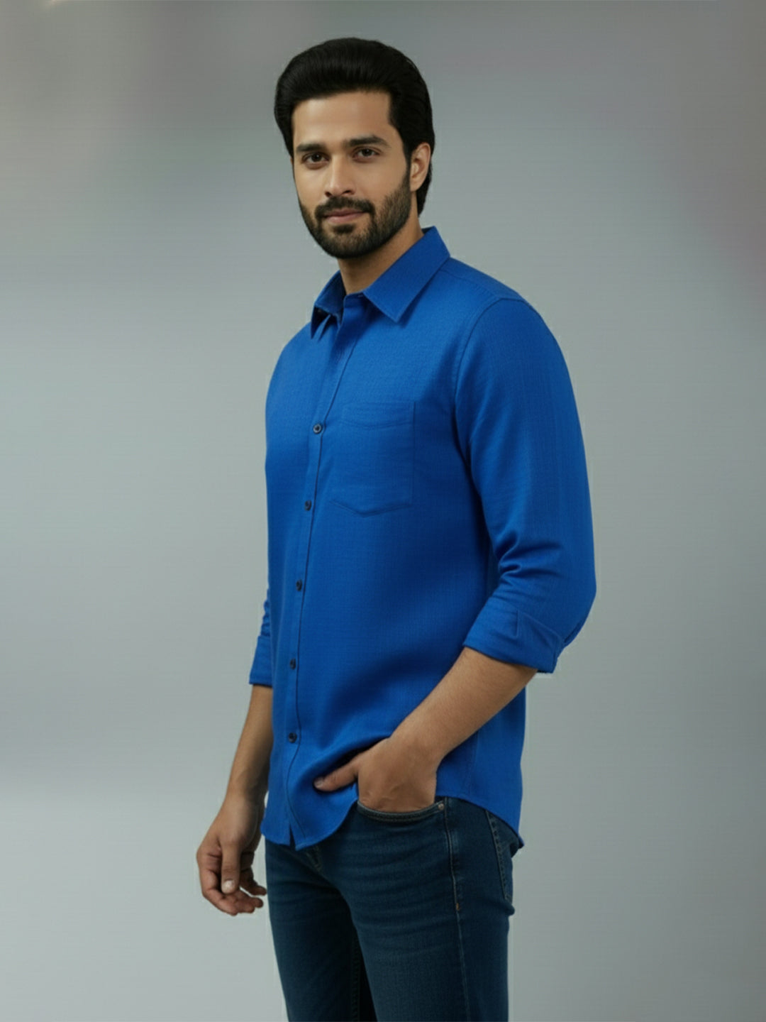 Full Sleeve Spread Collar Cotton Slim Shirt for Men and Boys in Shirt For Men And Green by BLUE ROBED, side view