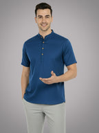 BLUE ROBED Half Sleeve Kurta for men in Royal Blue view 43