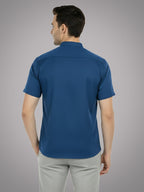 BLUE ROBED Half Sleeve Kurta for men in Royal Blue view 53