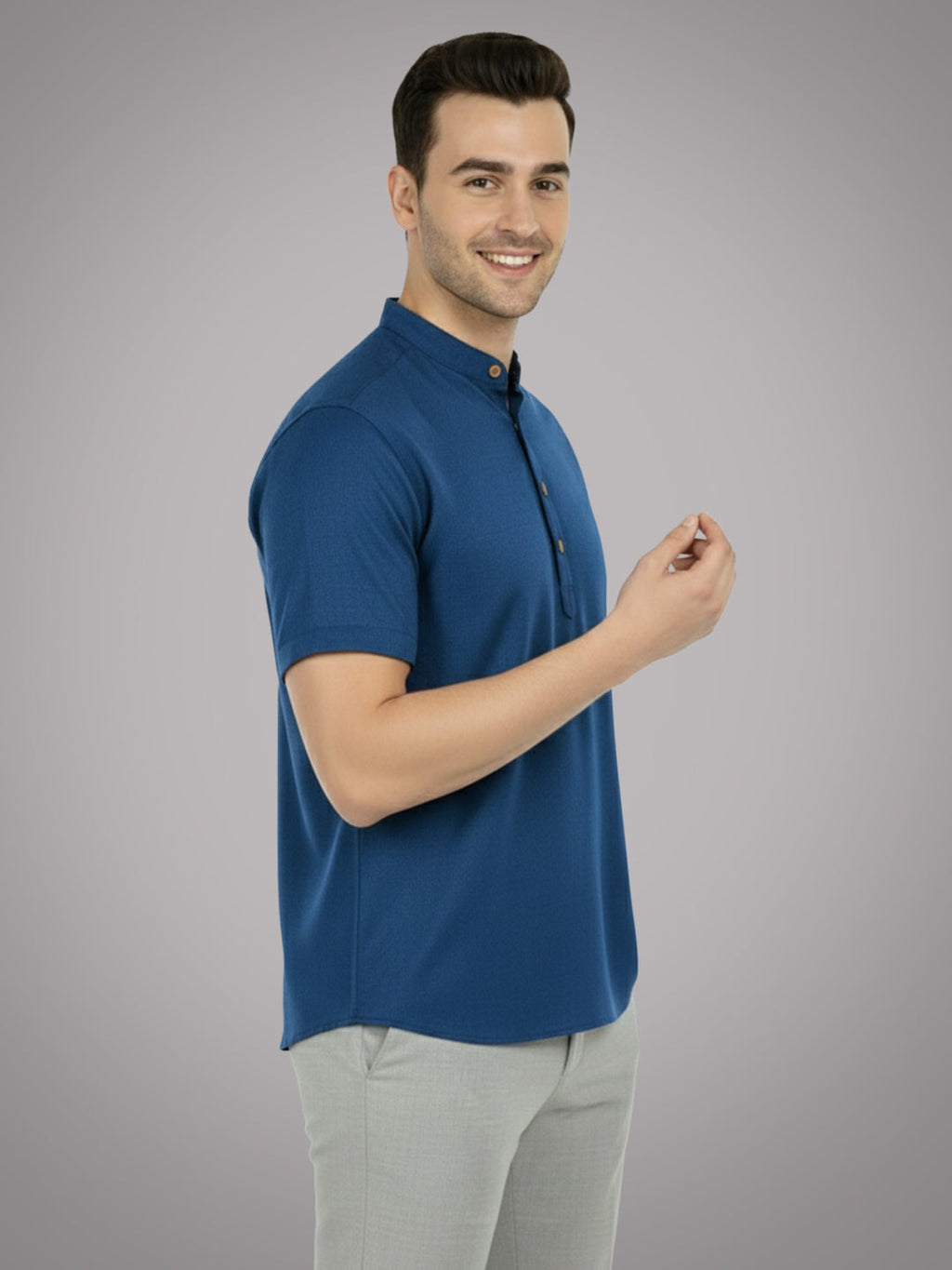 BLUE ROBED Half Sleeve Kurta for men in Royal Blue view 54