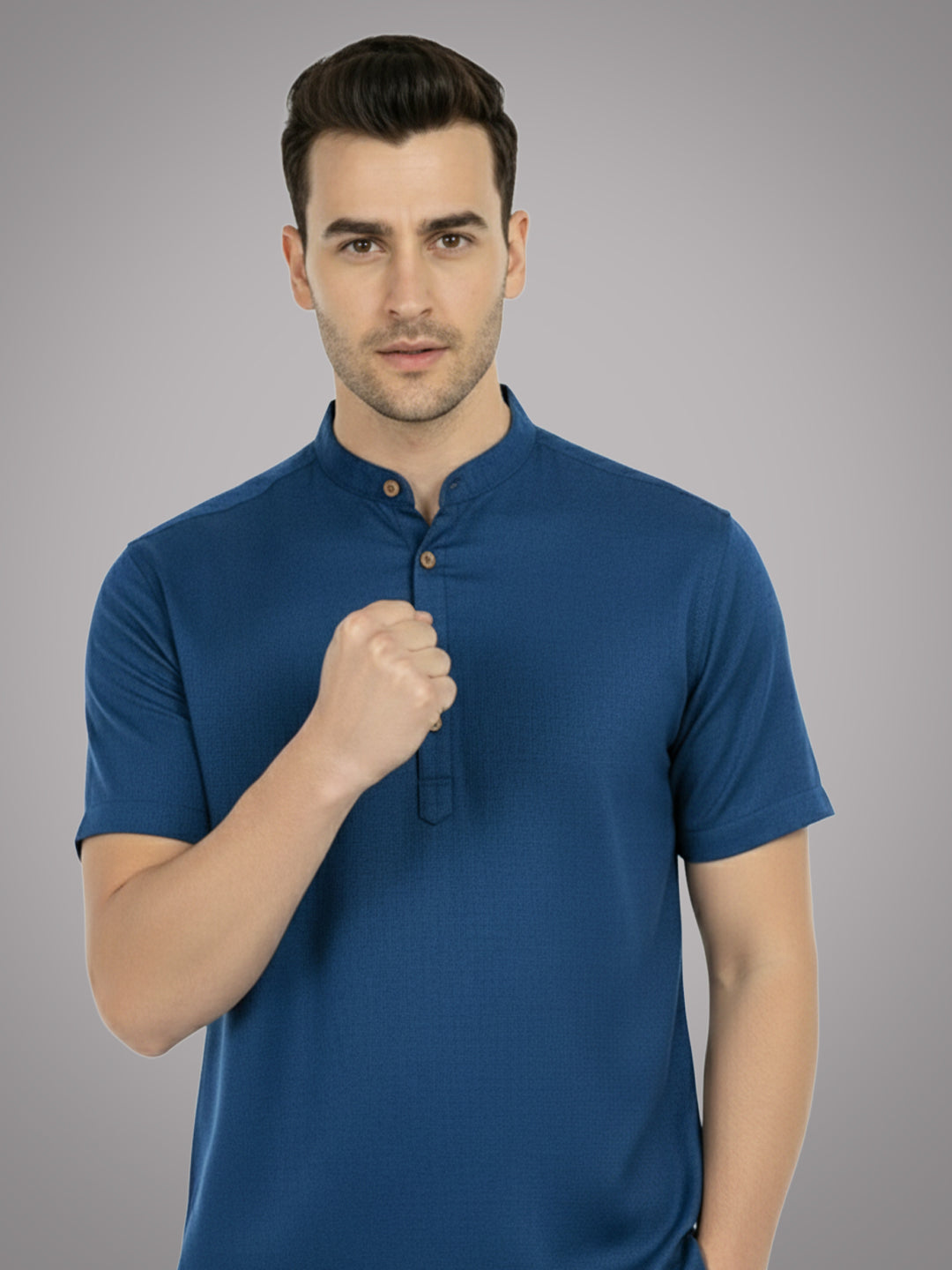 BLUE ROBED Half Sleeve Kurta for men in Royal Blue view 55