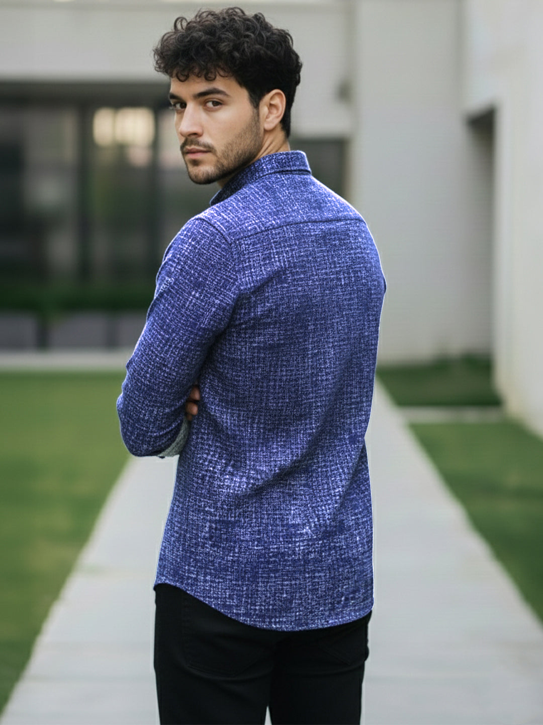 Men's Full Sleeve Spread Collar Cotton Slim Fit Printed Shirt in Red by BLUE ROBED, detail view