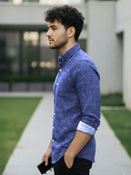 Men's Full Sleeve Spread Collar Cotton Slim Fit Printed Shirt in Red by BLUE ROBED, style view