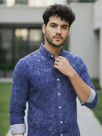 Men's Full Sleeve Spread Collar Cotton Slim Fit Printed Shirt in Red by BLUE ROBED, view