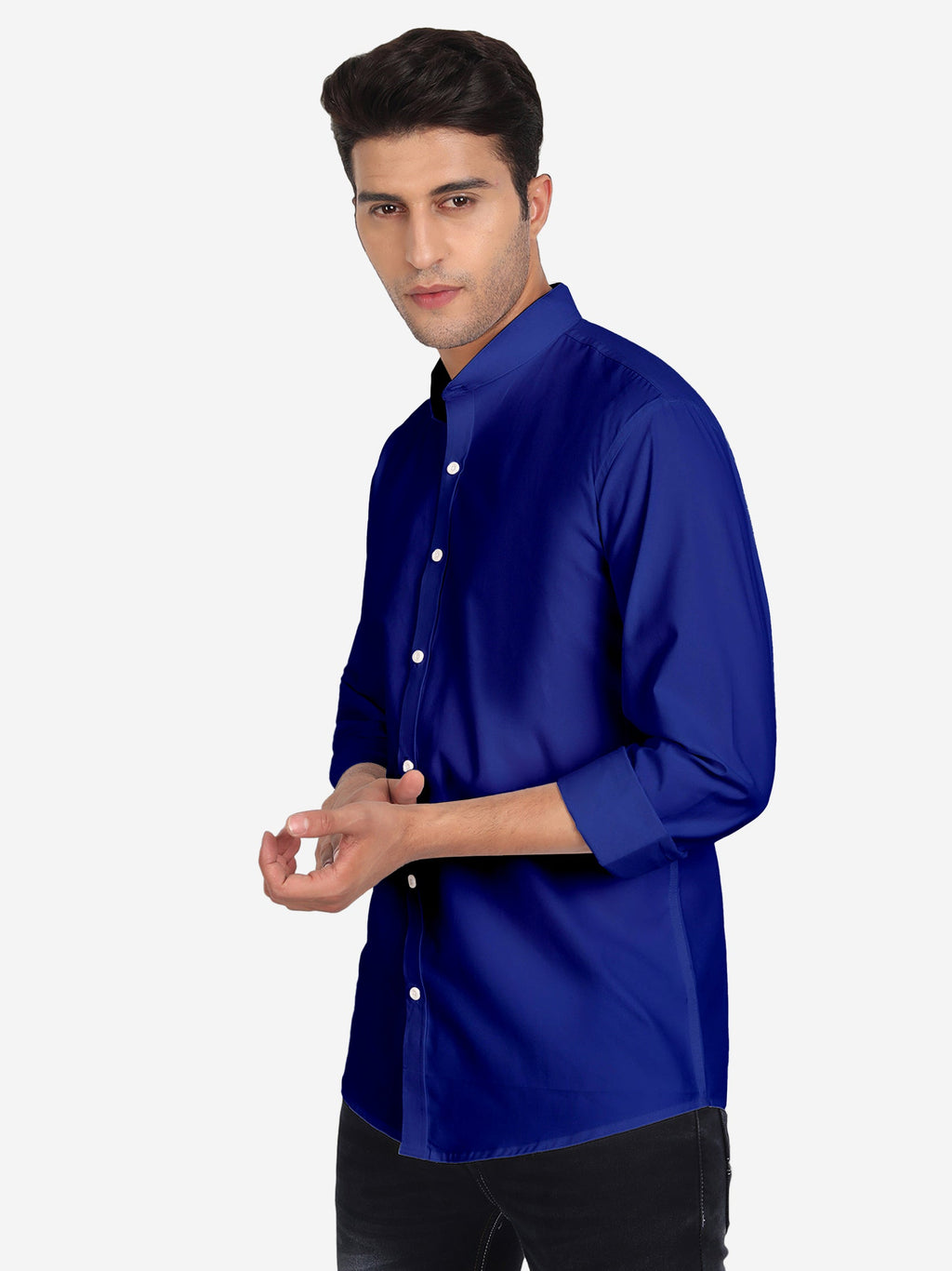 Men's Pure Cotton Mandarin Collar Casual Shirt in White by BLUE ROBED, fabric detail