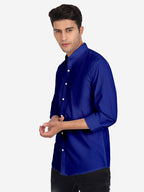 Men's Pure Cotton Mandarin Collar Casual Shirt in White by BLUE ROBED, fabric detail