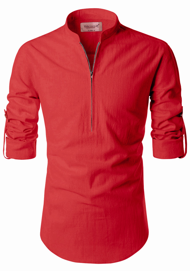 BLUE ROBED men's Casual ZIP Style Full Sleeve Kurta in Red view 60