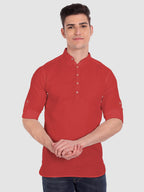 BLUE ROBED men's Casual Slim Fit Full Sleeve Cotton Kurta in Red view 48