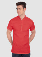 BLUE ROBED men's Half Sleeve Casual Cotton Kurta Daily Wear in Red view 67
