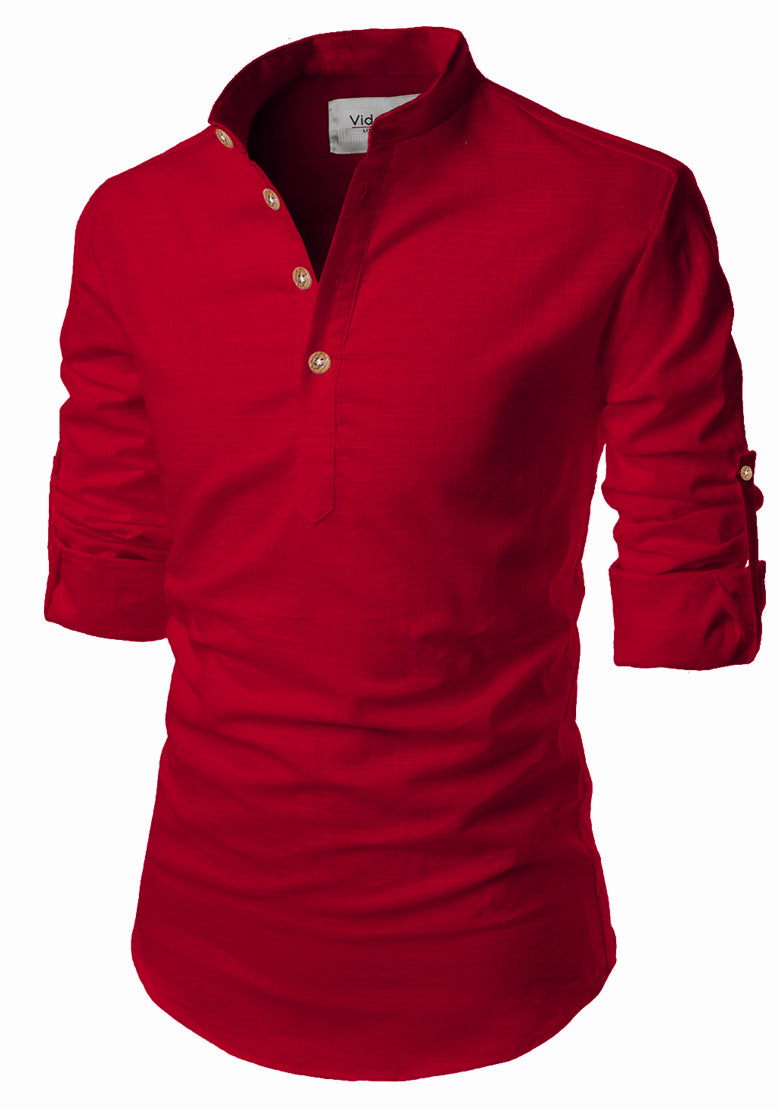 BLUE ROBED men's Casual Slim Fit Full Sleeve Kurta in Red view 37