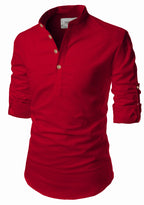 BLUE ROBED men's Casual Slim Fit Full Sleeve Kurta in Red view 37