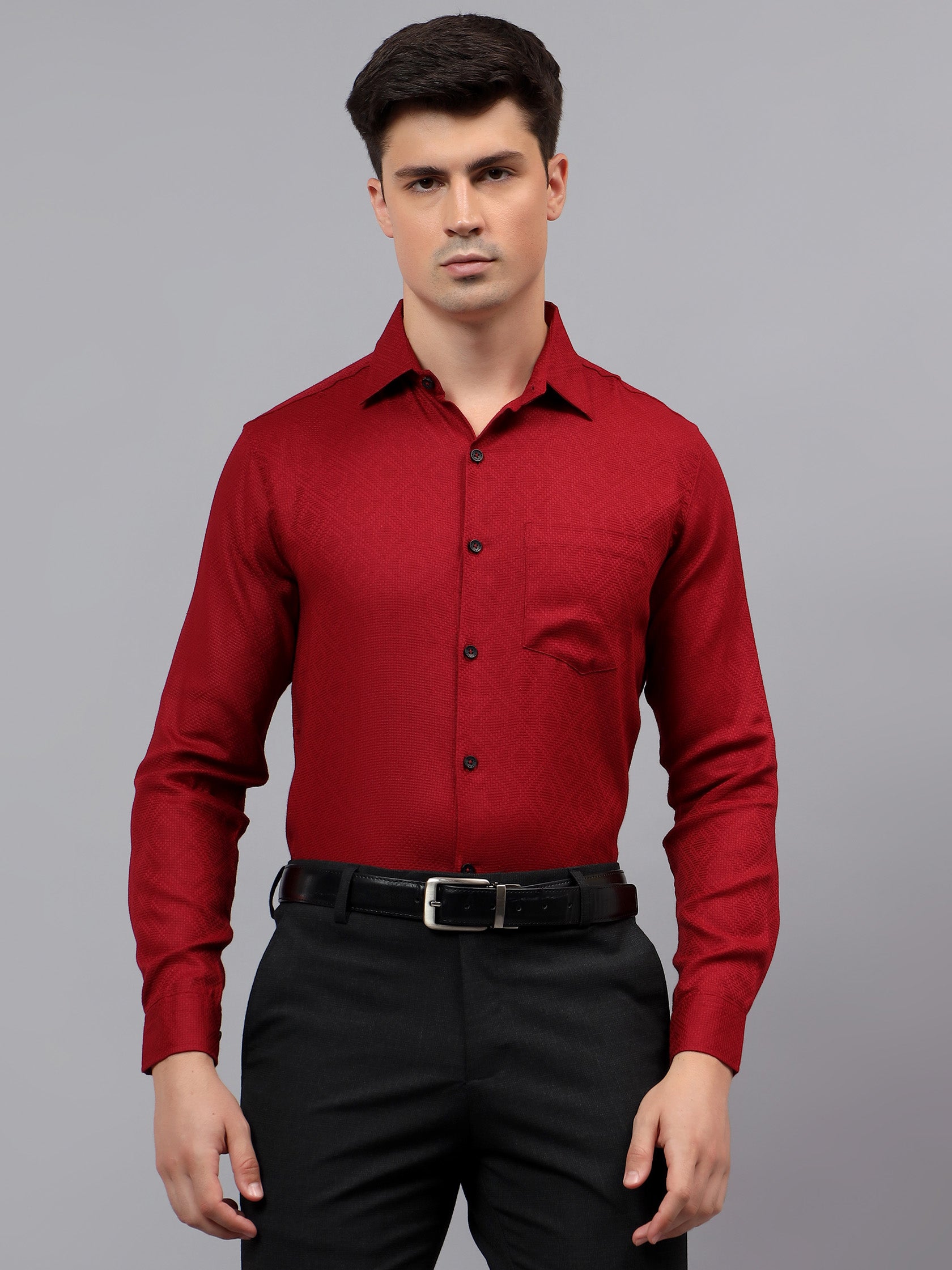 Men's Full Sleeve Spread Collar Premium Casual Shirt for Men in Black by BLUE ROBED, detail view