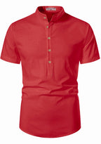 BLUE ROBED men's Half Sleeve Casual Cotton Kurta Office Wear in Red view 56