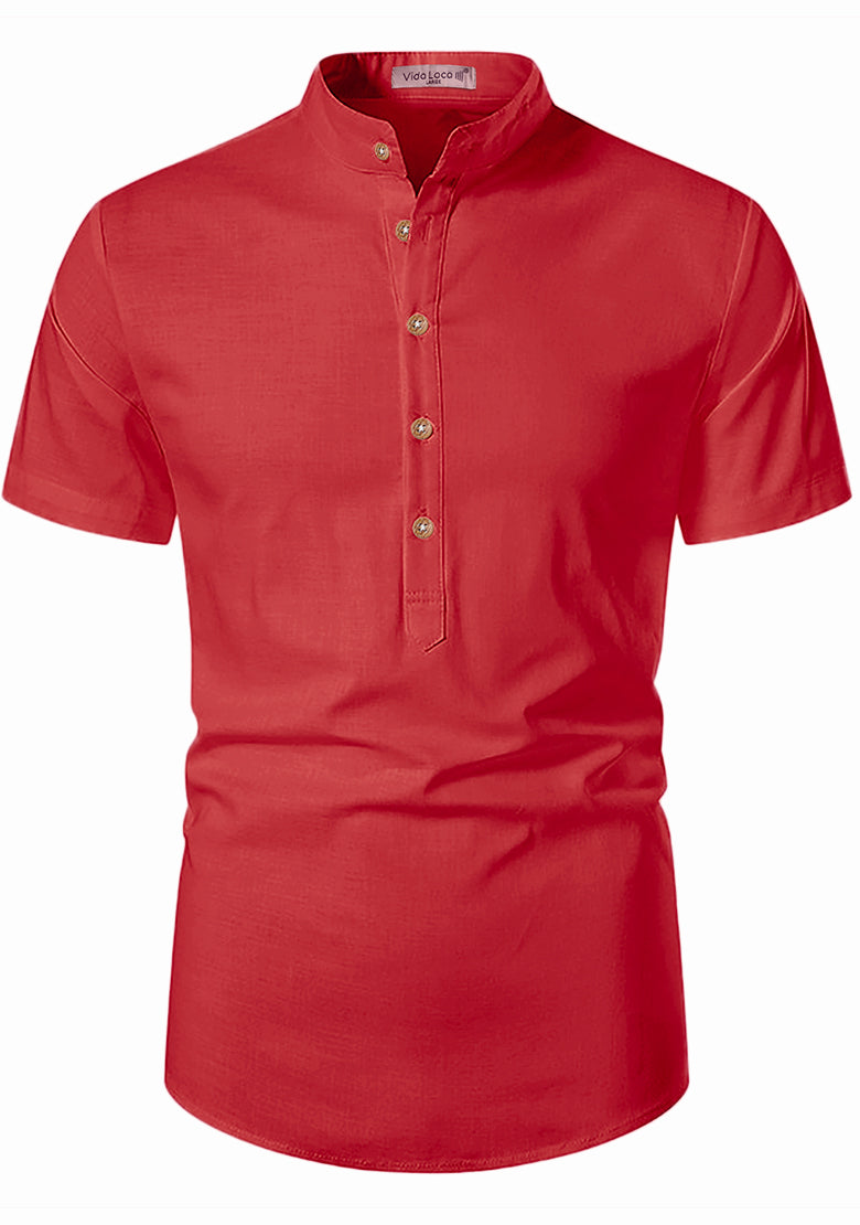 BLUE ROBED men's Half Sleeve Casual Cotton Kurta Office Wear in Red view 56