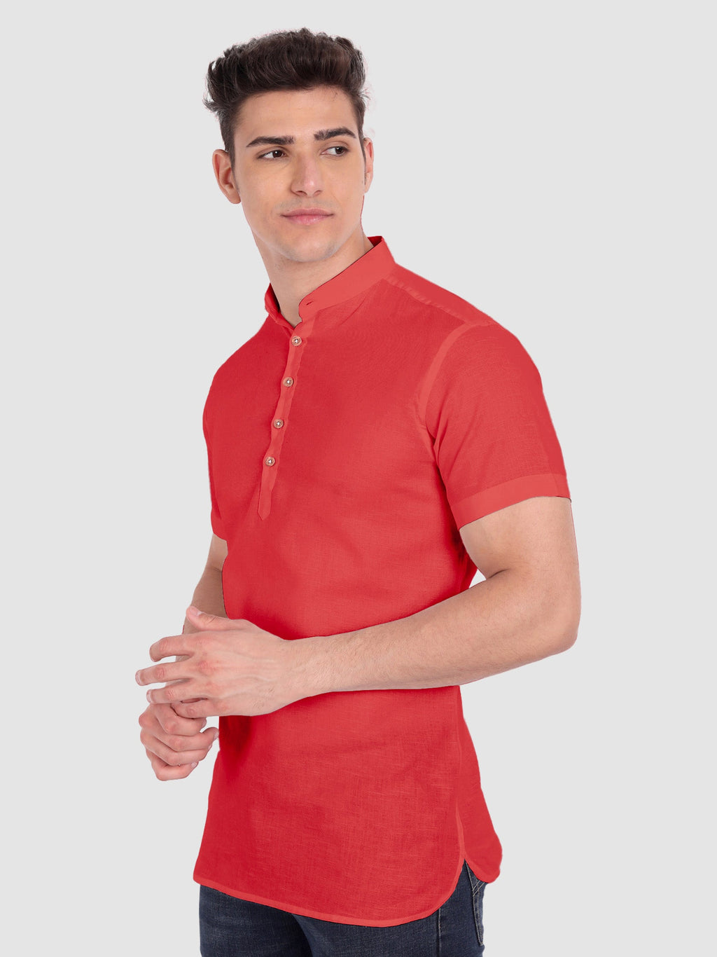 BLUE ROBED men's Half Sleeve Casual Cotton Kurta Daily Wear in Red view 68