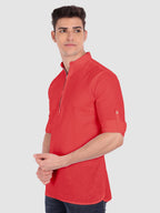 BLUE ROBED men's Casual ZIP Style Full Sleeve Cotton Kurta in Red view 52