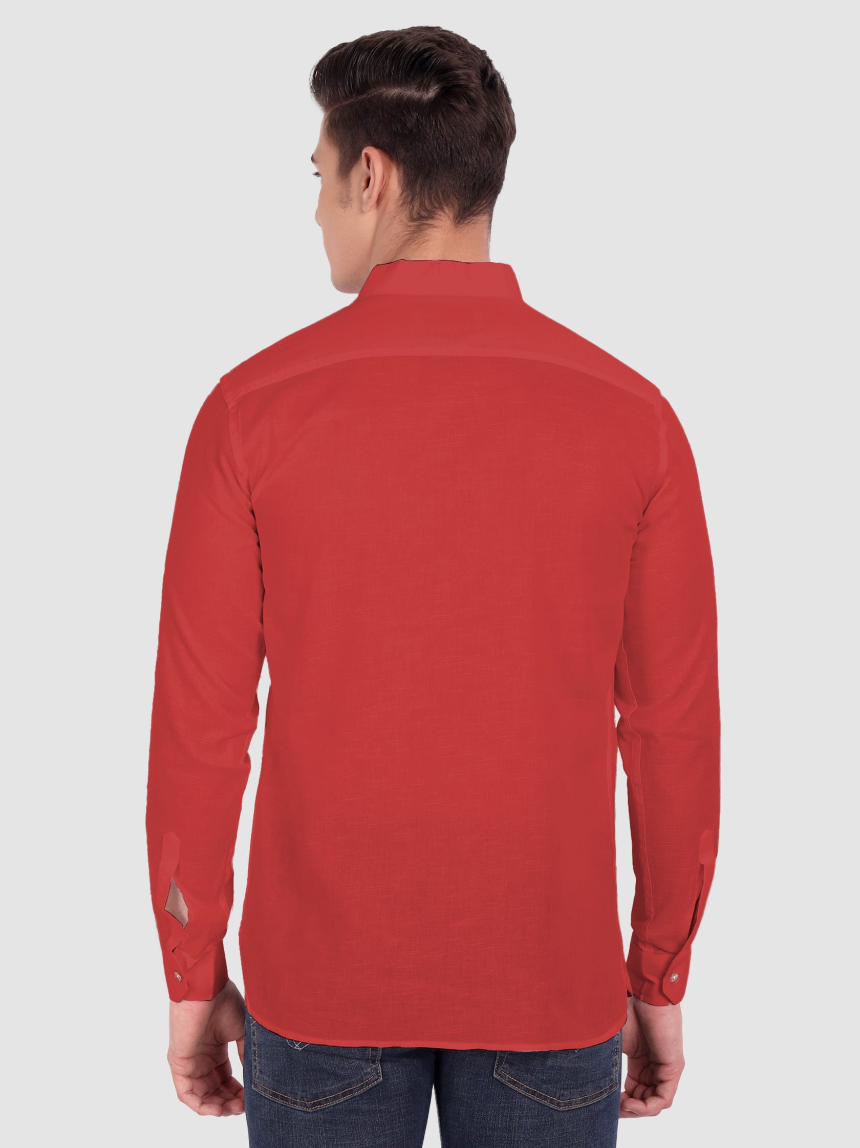 BLUE ROBED men's Casual Slim Fit Full Sleeve Cotton Kurta in Red view 50