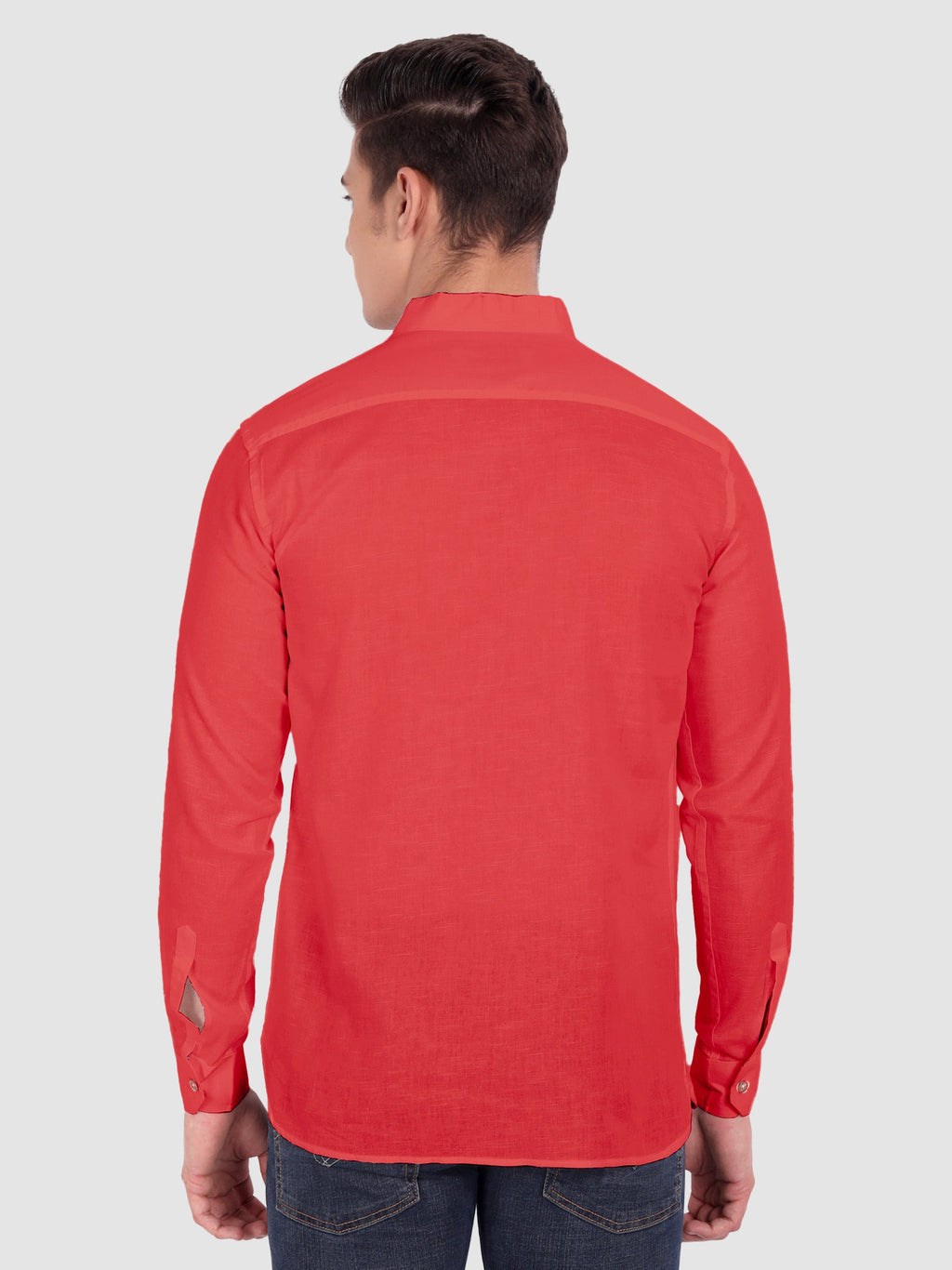BLUE ROBED men's Casual ZIP Style Full Sleeve Cotton Kurta in Red view 53