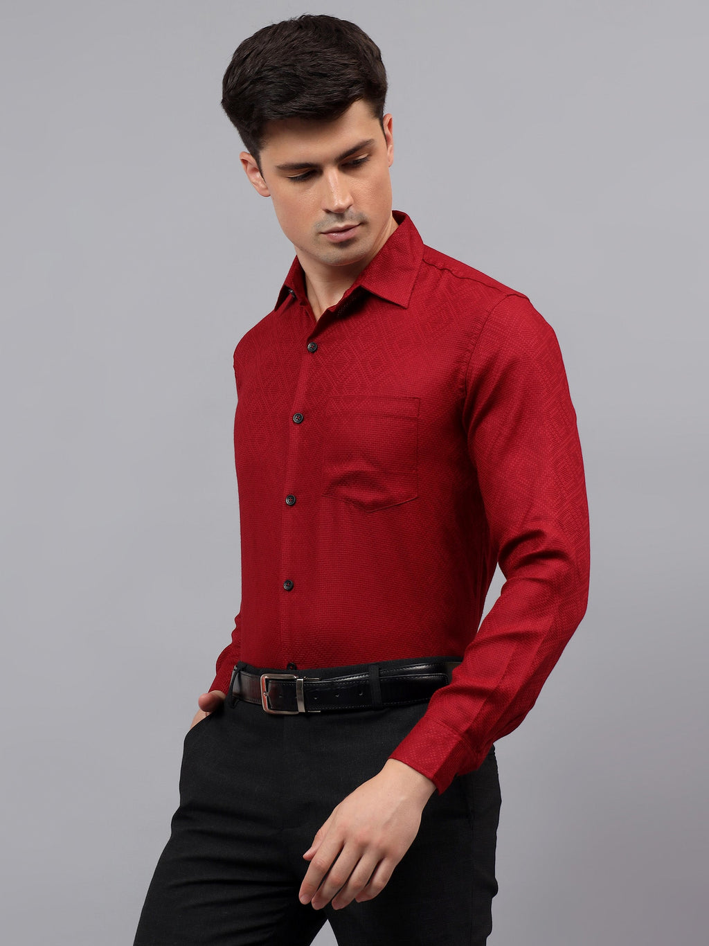 Men's Full Sleeve Spread Collar Premium Casual Shirt for Men in Black by BLUE ROBED, fit view