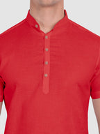 BLUE ROBED men's Half Sleeve Casual Cotton Kurta Daily Wear in Red view 69