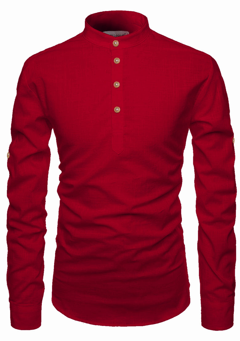 BLUE ROBED men's Casual Slim Fit Full Sleeve Kurta in Red view 39