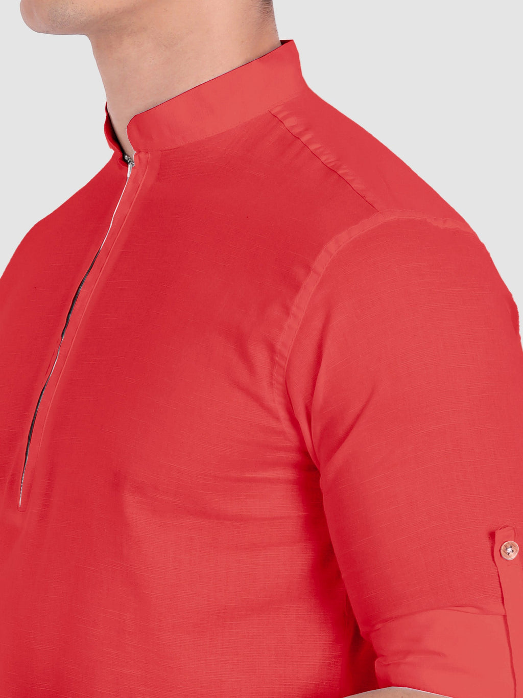 BLUE ROBED men's Casual ZIP Style Full Sleeve Cotton Kurta in Red view 54