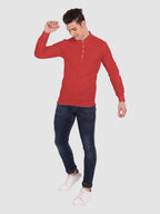 BLUE ROBED men's Casual Slim Fit Full Sleeve Cotton Kurta in Red view 52